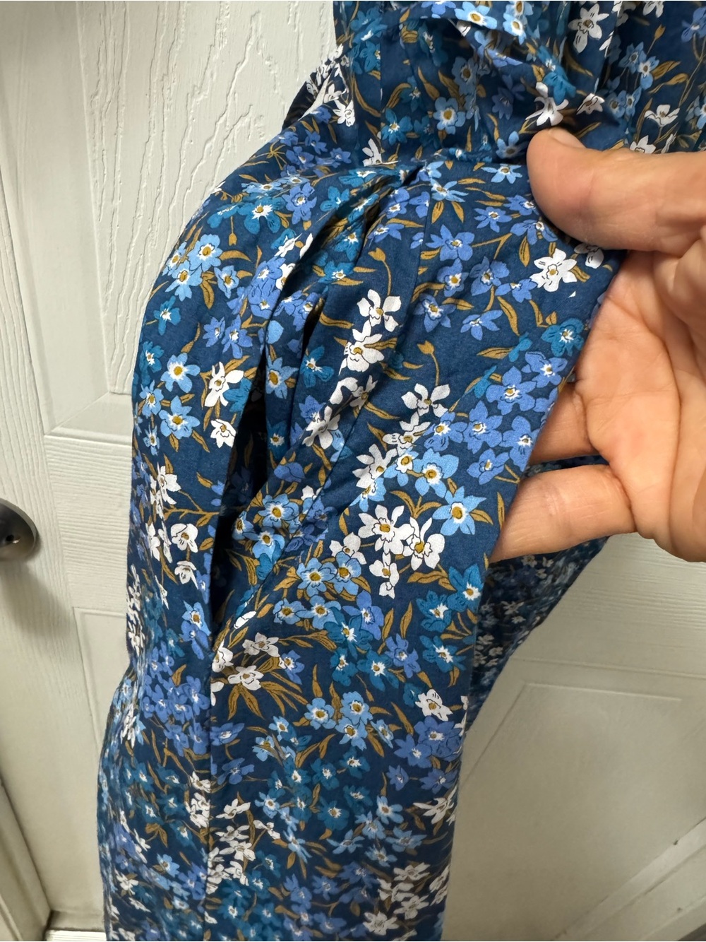 J. Crew Blue Floral Smocked Midi Dress with Puff Sleeves - Picture 5 of 9